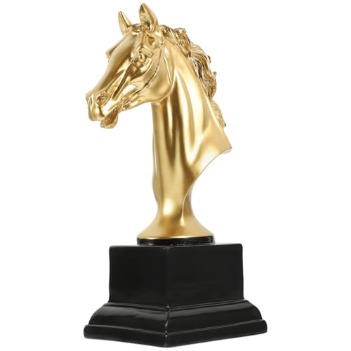 Escultura Cabeza de Caballo Dorada en Resina 19X9.5X7 cm