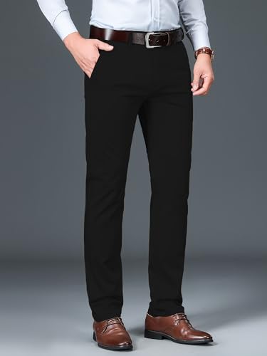 Image of AVANOVA Men's Light Grey Solid Trousers Light Business Style Slightly Stretch Straight Leg Pants for Outdoor Casual Daily (Trouser 127)