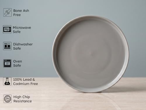 Image of Bodhi House 4-Piece Ribbed Porcelain Dinner Plate Set | 4 Dinner Plates, Chip Resistant, Lightweight, Microwave & Dishwasher Safe Crockery Set for Home, Dining & Gifting
