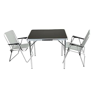 Wohaga 3tlg. Campingmöbel Set Aluminium Klapptisch Schwarz 75x55cm + 2X Campingstühle Hellgrau, klappbar Strandmöbel…