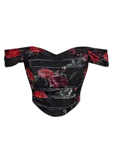 Image of Floerns Women's Off Shoulder Short Sleeve Asymmetrical Hem Ruched Corset Crop Top