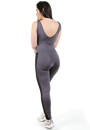 Macacão Feminino Fitness Sem Bojo Detalhe Tela (Chumbo, M)