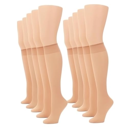 G&Y 12 Pairs Women's Sheer Knee High - 15D Nylon Stockings with Reinforced Toe