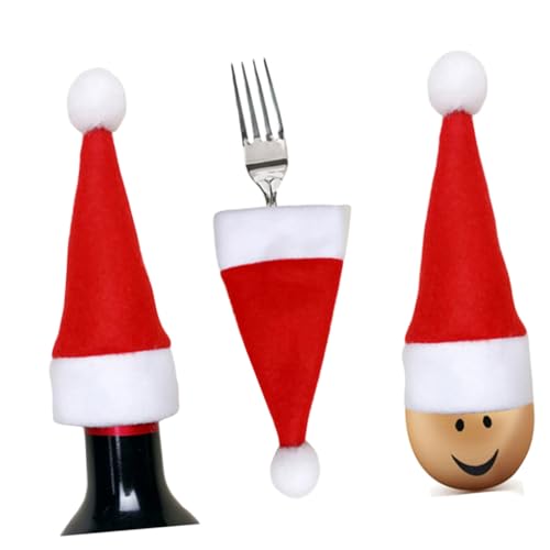 FUNNETOYU 30 Piezas Bolsas para Cubiertos con Gorro de Santa Mini Decoración Navideña para Mesa Fiestas Hogar Restaurante