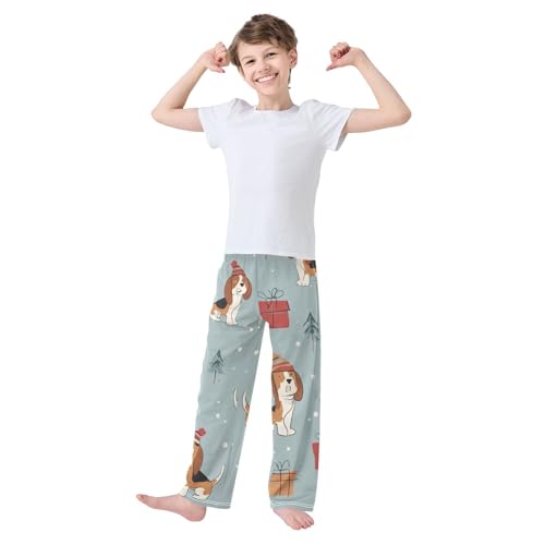 ZZXXB Beagle Xmas Trees Boys Long Pants Soft Trousers Elastic Waist Kids Lounge Bottoms with Pockets S-XL3