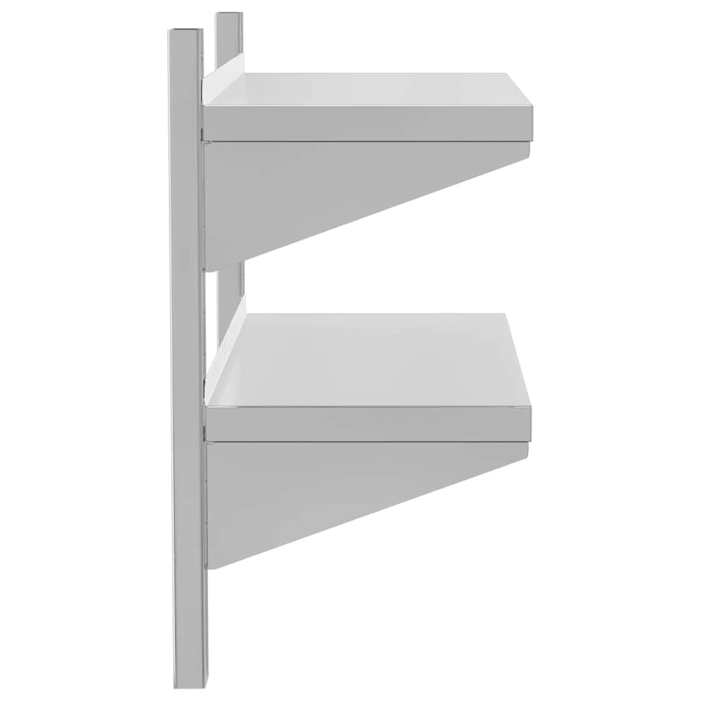Estantería de pared con 2 estantes, 75 x 30 x 60 cm, acero inoxidable plateado, resistente a la corrosión, montaje en pared, para cocina o garaje