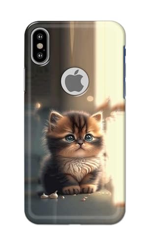 Image of PRINTFIDAA Printed Hard Back Cover Case for Apple iPhone X | iPhone 10 | iPhone Xs | iPhone 10s Logo View Back Cover (Cute Cat) -112