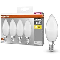 Osram Lámpara LED Base Classic B, en forma de vela con casquillo E14, no regulable, reemplaza 5.0W = 40 vatios, mate, blanco cálido - 2700 Kelvin, paquete de 4