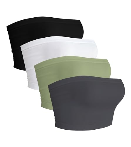 4 Pieces Tube Top Strapless Tops for Women Summer Bandeau Basic Crop Tops Sleeveless...