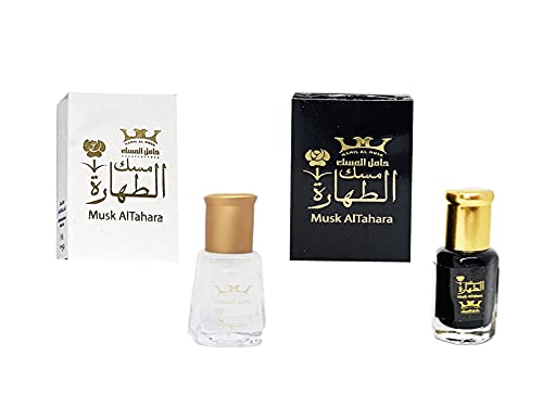 Musk Al Tahara Premium Thick Arabic Pure Musk Black and White Oil Perfume Incense Body for Men and Women Fragrance - Ù…Ø³Ùƒ Ø§Ù„Ø·Ù‡Ø§Ø±Ø© Ø§Ø¨Ø¨ÙŠØ¶ ÙˆØ§Ø³ÙˆØ¯ Ù…Ù† Ø­Ø§Ù…Ù„ Ø§Ù„Ù…Ø³Ùƒ ( Bottle of of 2 / 5ml. each )