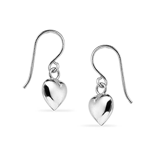 Silverline Jewelry - Sterling Silver Puffed Heart Dangle Drop Earrings On Fish Hook #TOP1