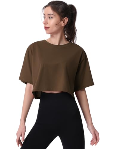 Cosy Pyro 4-Pack Women's Cotton Crop T-Shirts Short Sleeve Solid Cropped Athletic Top Round Neck Casual Workout Yoga Tees2