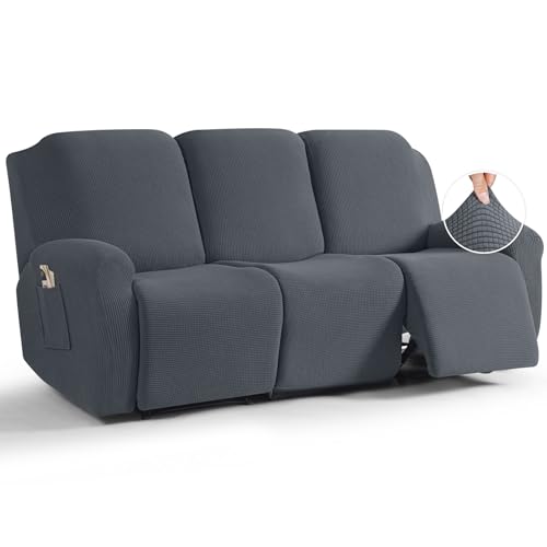 Image of TAOCOCO Recliner Sofa Covers 8-Pieces Stretch Large Couch Covers for 3 Seats Reclining Slipcovers Soft Jacquard Pattern Furniture Protector (Grey)