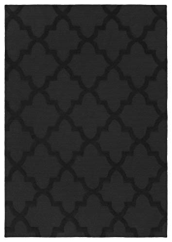 Garland Rug Quatro Black 5' x 7' Cut-Loop Trellis Area Rug –Soft, Comfortable, Stylish & Budget-Friendly Rug in a Beautiful Solid Black