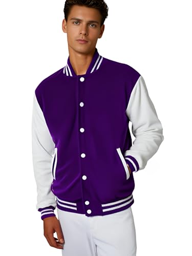 Image of Deckra Men's Varsity Jacket Genuine Leather Sleeve and Wool Blend Letterman Boys College Varsity Jackets XS-5XL
