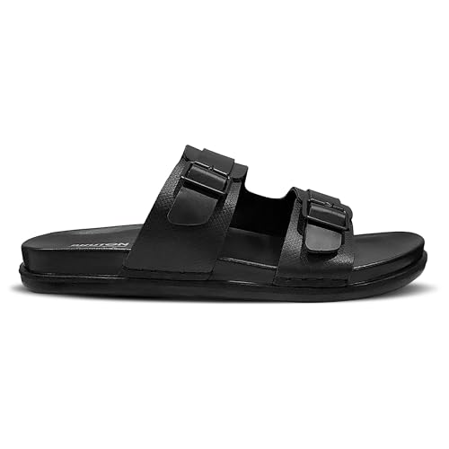 Image of BRUTON Men's STRIVO-1141 Wedge Sandals | Adjustable Buckle Toe Ring Comfort Sandals | Lightweight Cushioned Footbed | Anti-Slip Casual Outdoor & Daily Wear Footwear | Black