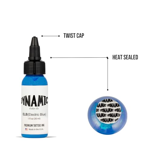 Image of Dynamic Color Electric Blue Tattoo Ink, Made in USA Since 1990, 1 oz | Sterilized and lot-numbered for full traceability; established American brand trusted by artists worldwide