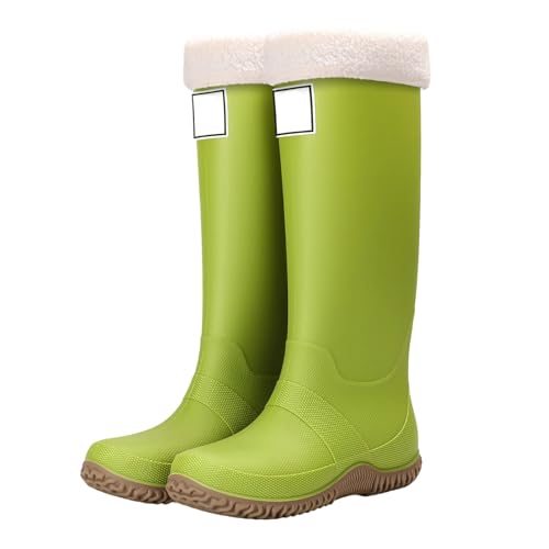 Botas altas de goma para mujer, ligeramente forradas, botas de lluvia al aire libre Zapatos de goma, verde, 36.5 EU