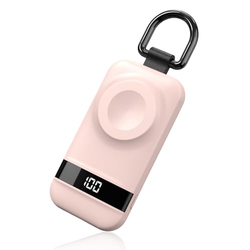 Image of Portable Charger for Apple Watch, 2500mAh & Digital Display - Magnetic Fast Charging iWatch Charger for Travel & Keychain Use - Works with Apple Watch Series (Pink, 2.5, Watts)