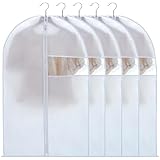 VECELO 衣類カバー 防塵カバー スーツカバー ハンガー 5枚組 ジッパー付き 湿気取り 防汚 衣装カバー 可視窓付き コート ダウンジャケット Tシャツ 半袖パンツ収納袋 透明窓付き 折り畳み可能 100CM