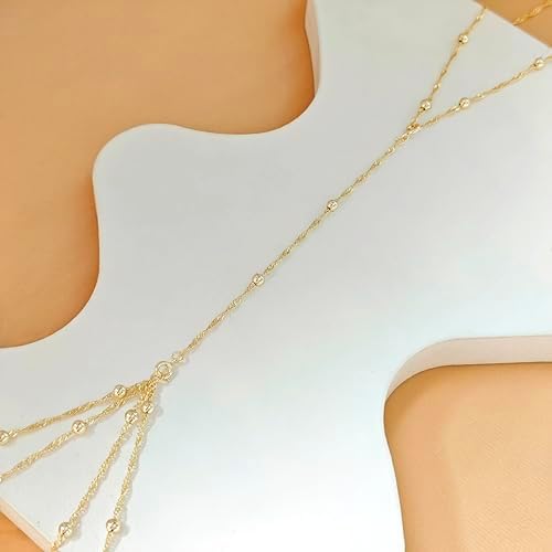 HERIER 여성용 14K 금 도금 바디 체인, 섹시한 레이어드 벨리 웨이스트 체인 크로스오버 비키니 브라 바디 주얼리, 여름 해변 라인스톤 크리스탈 비즈 주얼리 액세서리 여성용 — 사진 6