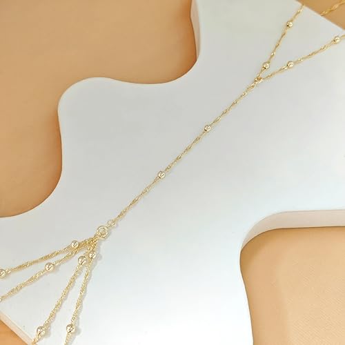 HERIER 14K Gold Plated Body Chain for Women Layered Beads Chain Adjustable Sexy Beach Body Jewelry Belly Waist Chain Jewelry for Women Gifts