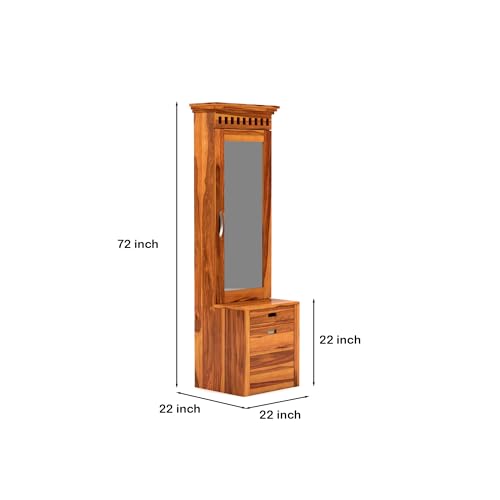 Image of Triventix Handicraft Sheesham Wood Dressing Table with 1 Drawer and 1 Cushioned Stool for Living Room Bedroom Wooden Vanities for Home Solid Wood Bedroom Furniture (Natural)