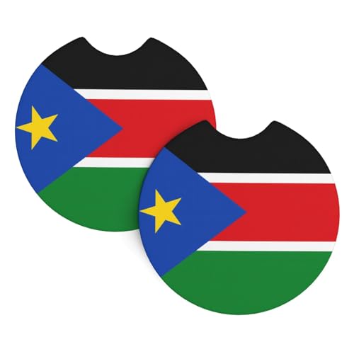 YYHWHJDE Lot de 2 sous-verres de voiture avec motif drapeau du Soudan du Sud – Durable et imperméable pour la protection et la décoration de l'intérieur de la voiture