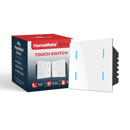 Image of HomeMate Basics Non-Smart 4 Gang Touch Switch | On /Off Touch Control | No App Required | Elegant Touch Switches for Home and Office - White