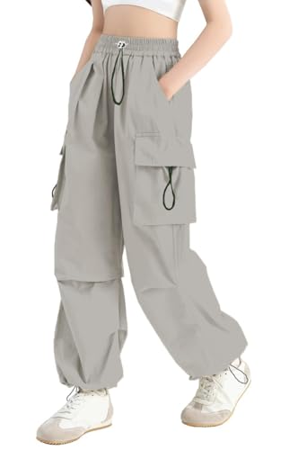 Image of SANGTREE Girls Parachute Pants Loose Lightweight Drawstring Waist Hip Hop Cargo Pants,6-16 Years