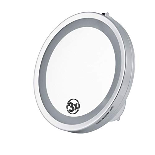 LIUXRONG Schönheitsspiegel, Wandspiegel mit LED-Schminkspiegel, einseitig mit Saugnapfspiegel, Badezimmerspiegel, 3-Fach-Vergrößerungsglas-Gesicht,White_6inch Cover