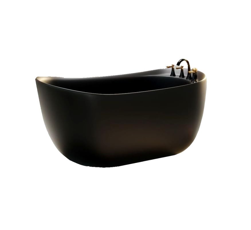 Image of MOON Freestanding Bathtub 150 cm - Black Matt Acrylic Soaking Tub with Hand Shower & Water Mixer, 6-Layer Reinforced Standalone Bath Tub, Premium Matt Finish