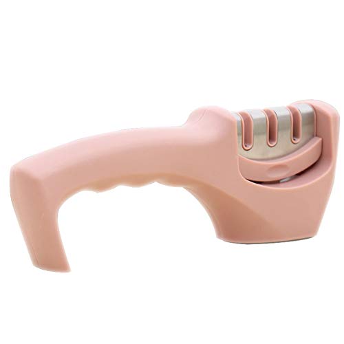 Afilador De Cuchillos De Cocina, 3 Etapas Casa Cabeza De Molienda Desmontable Base Antideslizante DiseñO Ergonomico Afilado Pink
