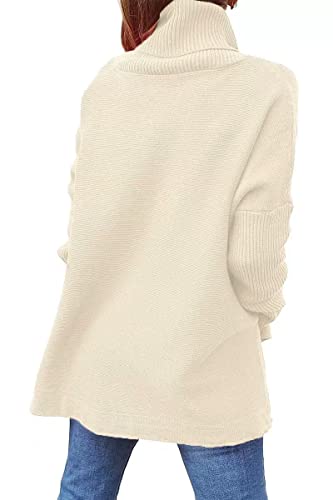 Image of yoeasy Women's Turtleneck Oversized Long Batwing Sleeve Pullover Sweater Spilt Hem Knit Sweater