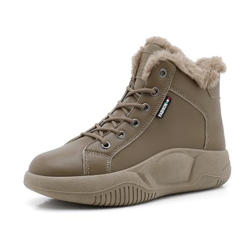 AUNTHUI Women'S Soft Leather Comfortable Casual Sneakers,Round-Toe Lace-Up Platform Sneakers,Outdoor Anti-Slip Shock Absorbing Heighten Fashion Running Sneakers (6.5,Brown-A,6.5)