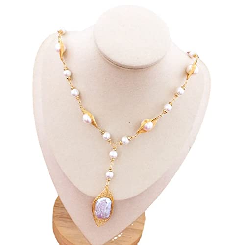 Necklace Perlen Ketten,Natürliche Süßwasserperlen,handgenähte Halskette 14 Karat Gold,Gold,Perlenkette Damenkette Cover