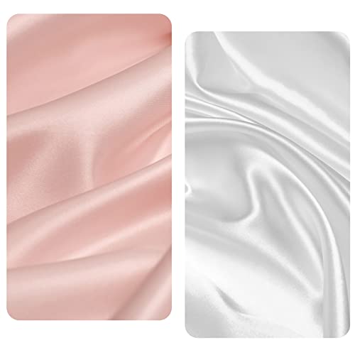 Image of SiinvdaBZX 2 Pcs Satin Bassinet Sheets for Baby Girl, Pink & White | Silk-Like Soft Bassinet Fitted Sheets for Hourglass, Oval & Rectangular Bassinet Mattress