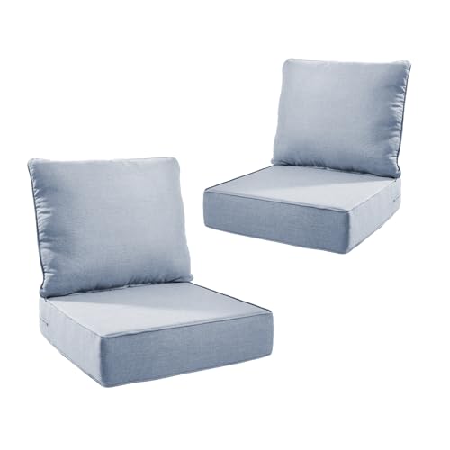Image of Outdoor Cushion Set for Patio Furniture, UV Resistant, Water Resistant - 6 Inch Thick Foam Garden Cushions- 24x24 Inch Patio Seat Covers for Chair /Sofa /Couch | Baby Blue | 2-Pack |