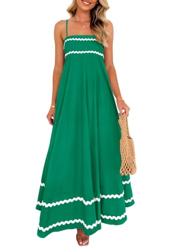 Image of PRETTYGARDEN Women's 2026 Summer Flowy Maxi Dress Casual Sleeveless Spaghetti Strap Ruffle Beach Long Dresses