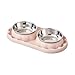 IEUDNS Cat Food Bowls Food Water Feeder Convenient Easy to Clean Anti Spilling Feeding Station Stainless Steel Double Bowls, Pink