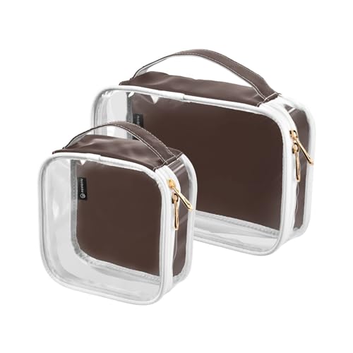 Brown Clear Makeup Bags TSA Approved Toiletry Bag for Women Men Cosmetic Bags with Zipper Carry On Airport Airline Compliant Bag Quart Size PVC Travel Bags for Toiletries Organizing, 2 Pack