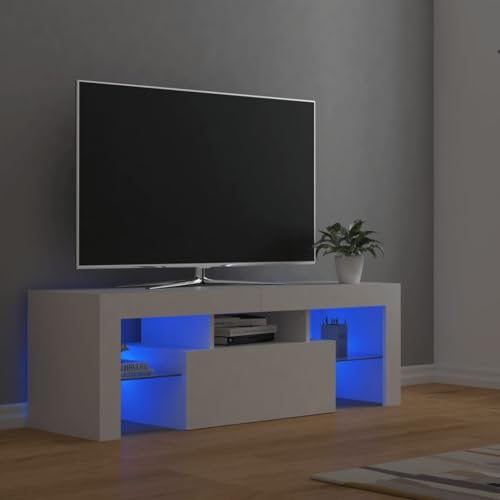 vidaXL TV Schrank mit LED-Leuchten Lowboard Fernsehschrank Fernsehtisch Sideboard HiFi-Schrank TV Möbel Tisch Board Weiß 120x35x40cm