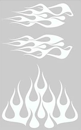 Image of STYLE1 Multi-Color Flame Decal Kit Golf Cart, UTV, RC, ATV, Mower, Motorcycle Tank (A - Small, DG23-010 White)