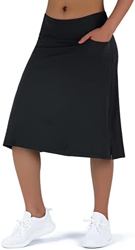 Women's Midi Length Skorts Skirts with 3 Pockets - High Waisted Drawstring Modest Long Casual Travel Walking,Women's 24" Knee Length Skorts(L Black)