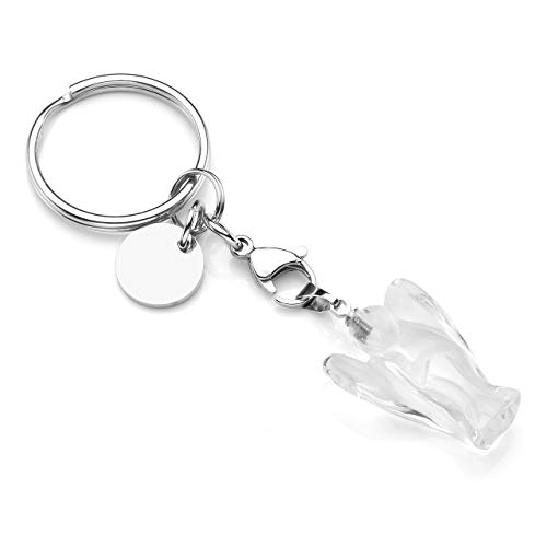 Preisvergleich Produktbild CrystalTears Schlüsselanhänger Natürlich Edelstein Engel Anhänger Heilsteine Reiki Glücksbringer Schlüsselbund Keychain Dekoration (Bergkristall)