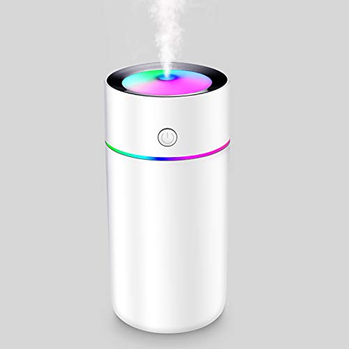 320 ml 7-Color LED Night Light USB Humidifier Portable Mini Humidifiers Personal Desktop Humidifier Quiet Air Humidifier with 2 Modes and Auto Off for Home Office Car Bedroom Travel (White)