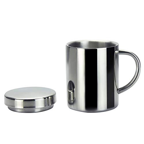 BESTONZON Taza de acero inoxidable con tapa aislante con asa para té, taza de café con doble capa calentador, acero…