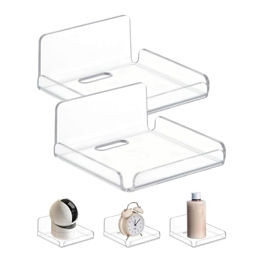 Kaelix 2-Piece Transparent Adhesive Wall Shelves No-Drill Floating Display for Bathroom Kitchen & Office Organization