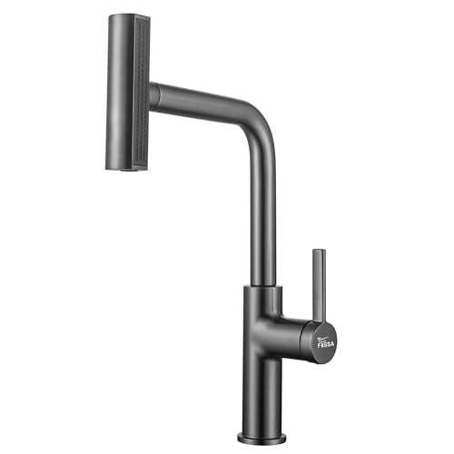 Image of Fossa Pull-Out Kitchen Faucet | Stainless Steel Sink Faucet with Single Lever Control | Rainfall & Waterfall Flow Modes | 360 Swivel Spout | Pull-Out Spray for Kitchen Sinks Black (Matte Finish)