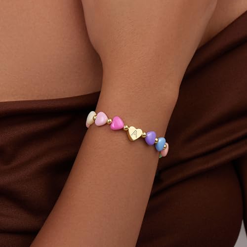 WomenGifts Initial Heart Bracelets for Girls Women – Cute Little Girls Letter A-Z Charm Bracelet, Personalized Happy 3-18 Year Old Birthday Gift for Sisters, Teens & Her, Adjustable Gold Jewelry2